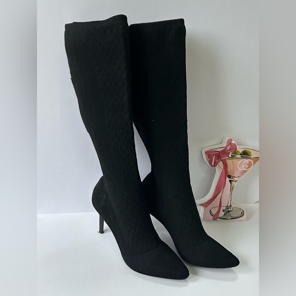 Charles David Black Knit Sweater Boots Pointed Toe Stiletto Heel Size 6.5 - Picture 5 of 11